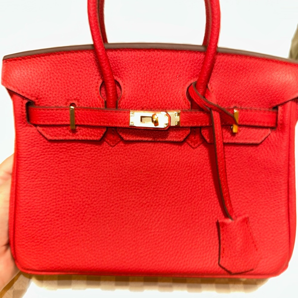 Red Leather Handbag Tote